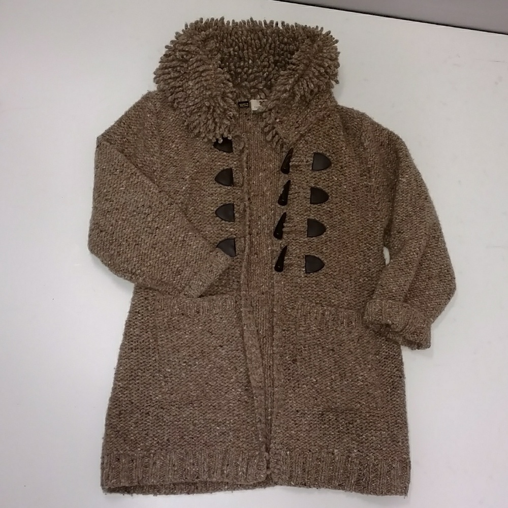 Irish Sweater Jacket Cardigan Coat Natural Neutral Fun Shaggy Collar frt Pockets - Picture 8 of 8